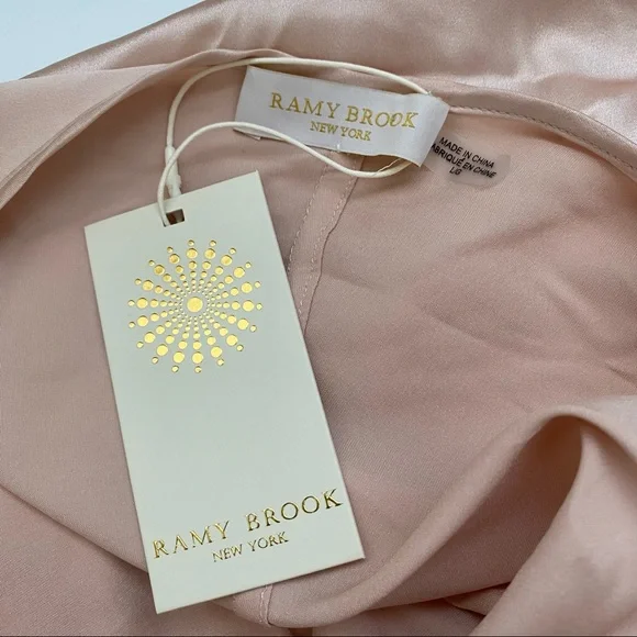 Ramy Brook || Harriet Convertible Silk Charmeuse Top Blush L Halter One Shoulder - Picture 4 of 9